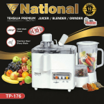 National Tehsilia Premium TP-176 3-in-1 Juicer, Blender & Grinder – 1500W Heavy Duty Copper Motor – Stainless Steel Blades & 1000ml Clear Glass Container